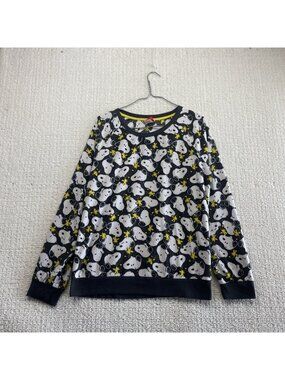 Peanuts Snoopy Sleep Shirt Pajama Fleece Long Sleeve Wom Sz L Cozy Cartoon AOP